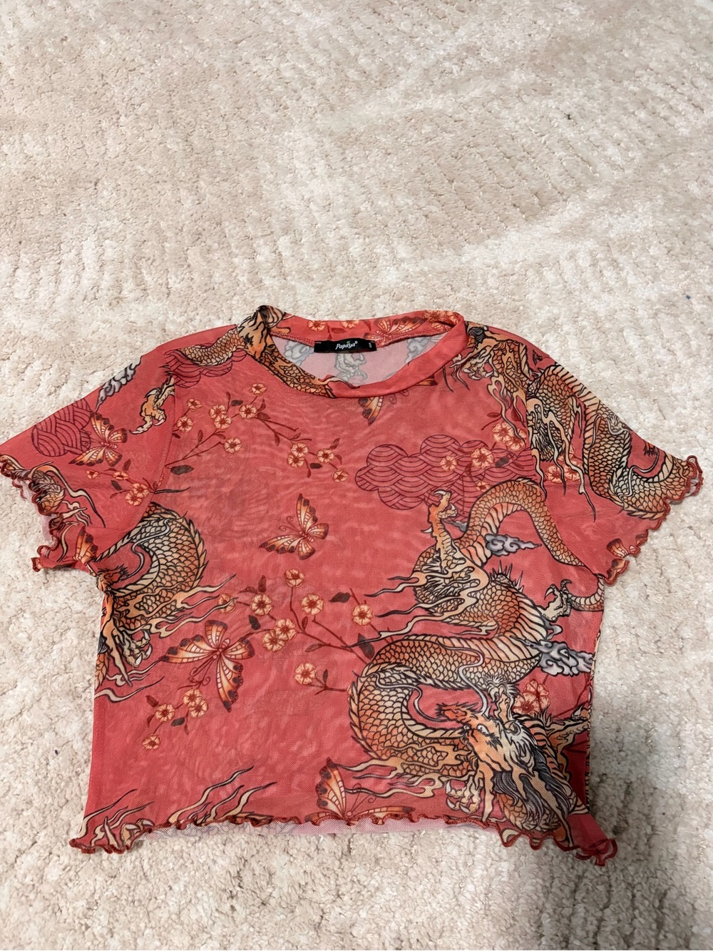 Papaya Coral Dragon Print Short Sleeve Tee